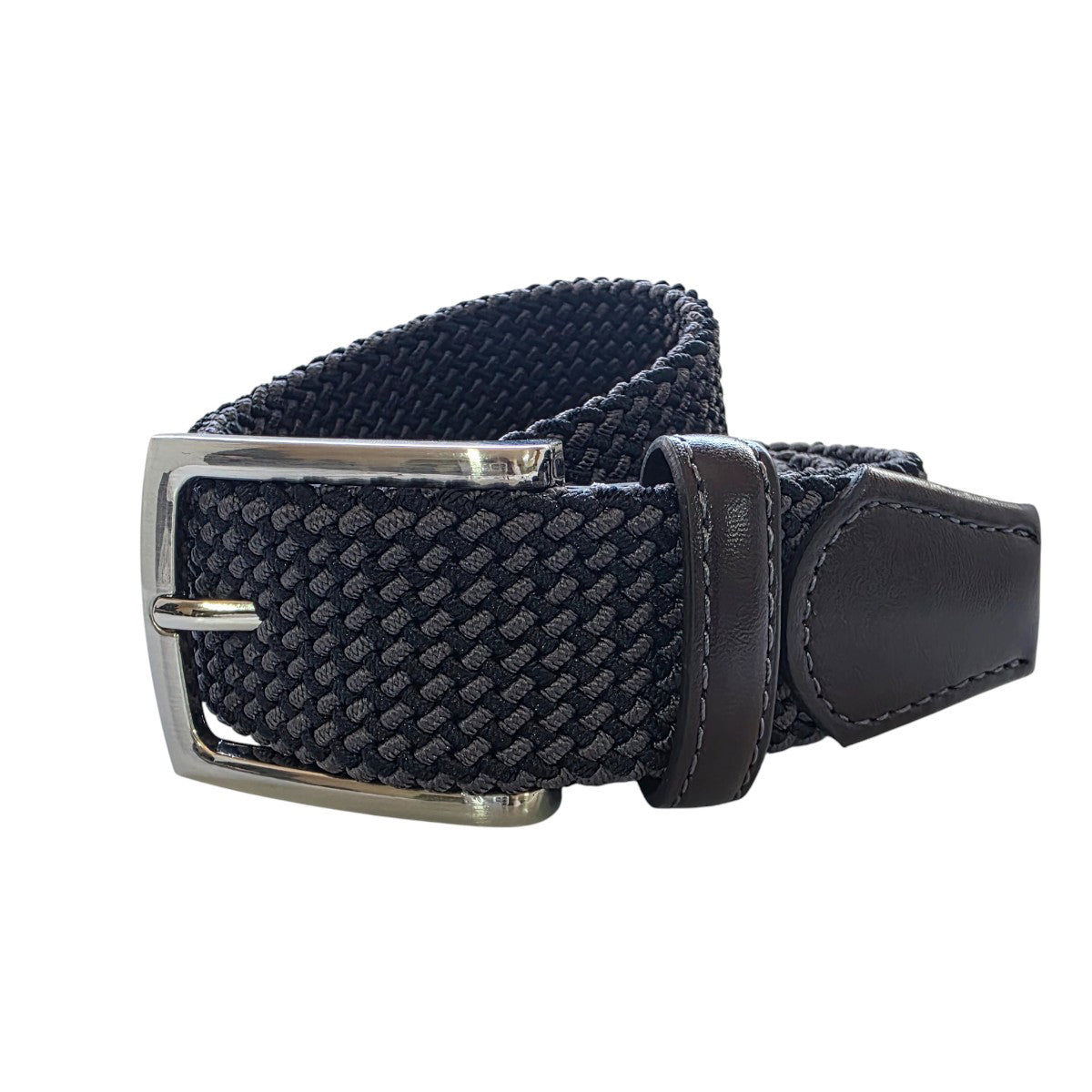 Cinturón Ferrioni Textil Elástico Trenzado Negro Gris Hombre-30-32
