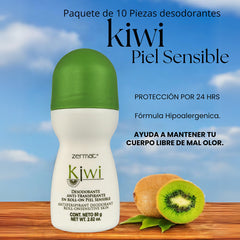 Paquete 10 desodorantes Zermat kiwi piel sensible roll on