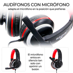 Audifonos Elegate Diadema Gamer Usb Audio Xbox 360 Pc Ps4 Q6 - Negro/Rojo