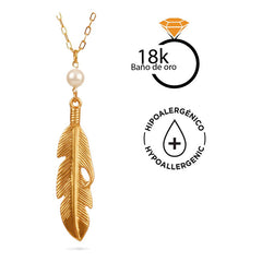 Collar Dije Pluma Perla Elegante Joyeria Mujer Vangania