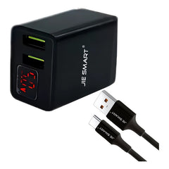 Cargador Con Pantalla Indicadora De Amperaje Tipo C 2 Usb