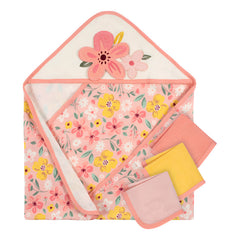 Set 4 Toallas Bebé Gerber Capucha Y Paños 80% Algodón Rosa