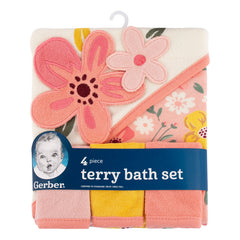 Set 4 Toallas Bebé Gerber Capucha Y Paños 80% Algodón Rosa