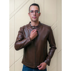 Chamarra Piel Borrego Café Castelli Hombre Slim Fit