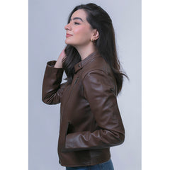 Chamarra De Piel Castelli Biker Mujer Slim Cuello Redondo