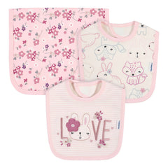 Set 3 Baberos Orgánicos Gerber 100% Algodón Rosa Cobertura Talla Osz