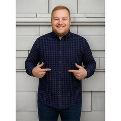 Camisa Big Kong Manga Larga Tallas Grandes Azul Cuadros