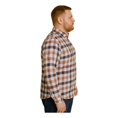 Camisa Big Kong Cuadros Rosa Café Hombre Grande Manga Larga