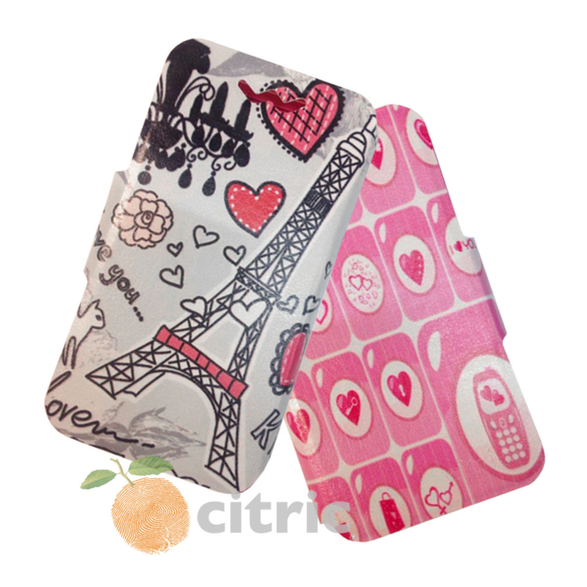 FLIP COVER UNIVERSAL DISENO 4.6-4.9 DOBLE VISTA PARIS Y CORAZONES
