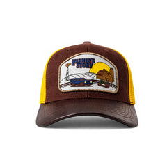Gorra Barn Blue Trucker Ajustable Estilo Granja Farmer Agro amarillo