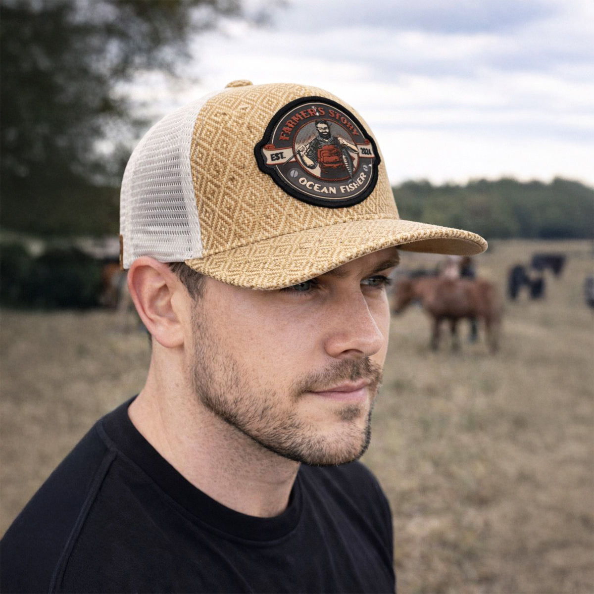 Gorra Knite Farmer Fisher Rojo Trucker Pesca Ocean beige