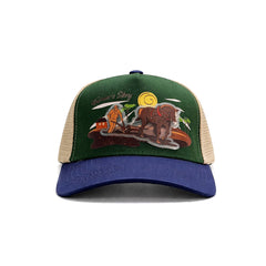 Gorra Trucker Harvest brown Ajustable Knite Estilo Campo azul