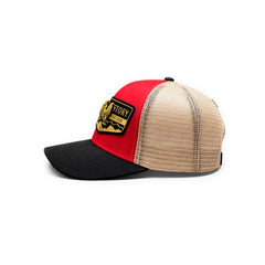 Gorra Knite Farmer Rooster Gold Trucker Gallo Oro Ajustable rojo