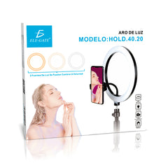 Aro Luz Led Elegate 8 Pulgadas Para Smartphone - Negro Blanco cálido/Blanco frío
