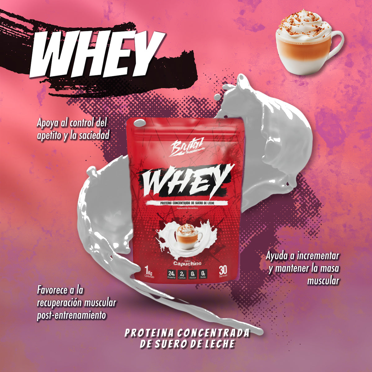 Proteina Whey Brutal 1kg Capuchino Suero Leche Musculo