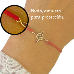 Pulsera Roja Nudo de Bruja Oro Laminado Amuleto Vangania