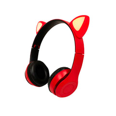 Audífonos Diadema Orejas De Gato Bluetooth Luz Led Buytiti - Rojo