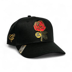 VAGO Style COMO LA FLOR Gold Gorra Unica Artesanal Negra Ajustable con Visera Curva-Unitalla