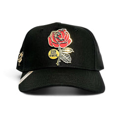 VAGO Style COMO LA FLOR Gold Gorra Unica Artesanal Negra Ajustable con Visera Curva-Unitalla