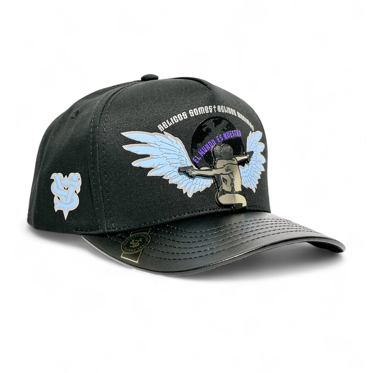 VAGO Style EL AZUL Gorra Unica Artesanal Negra Ajustable con Visera Curva Negra Imitación Piel-Unita