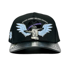 VAGO Style EL AZUL Gorra Unica Artesanal Negra Ajustable con Visera Curva Negra Imitación Piel-Unita
