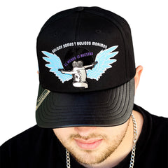 VAGO Style EL AZUL Gorra Unica Artesanal Negra Ajustable con Visera Curva Negra Imitación Piel-Unita