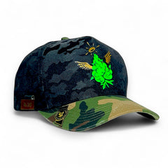 Gorra VAGO Style FLOR DIVINA Camuflaje Negro Visera Verde-Unitalla