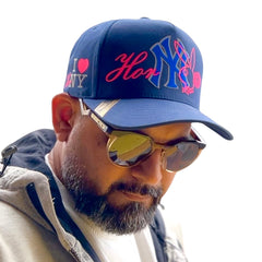 VAGO Style HORNY Gorra Unica Artesanal Azul Marino Ajustable con Visera Curva-Unitalla