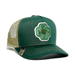 Gorra VAGO Style LUCKY Trébol Verde Obscuro con Malla Dorada Visera Curva-Unitalla