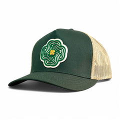 Gorra VAGO Style LUCKY Trébol Verde Obscuro con Malla Dorada Visera Curva-Unitalla