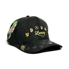 VAGO Style LUXURY Gorra Unica Artesanal Negra de Gamuza Ajustable con Visera Curva-Unitalla