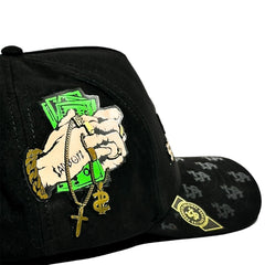 VAGO Style LUXURY Gorra Unica Artesanal Negra de Gamuza Ajustable con Visera Curva-Unitalla