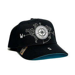 VAGO Style RUMBO FIJO White Gorra Unica Artesanal Negra Ajustable con Visera Curva con Azul Cielo Ba