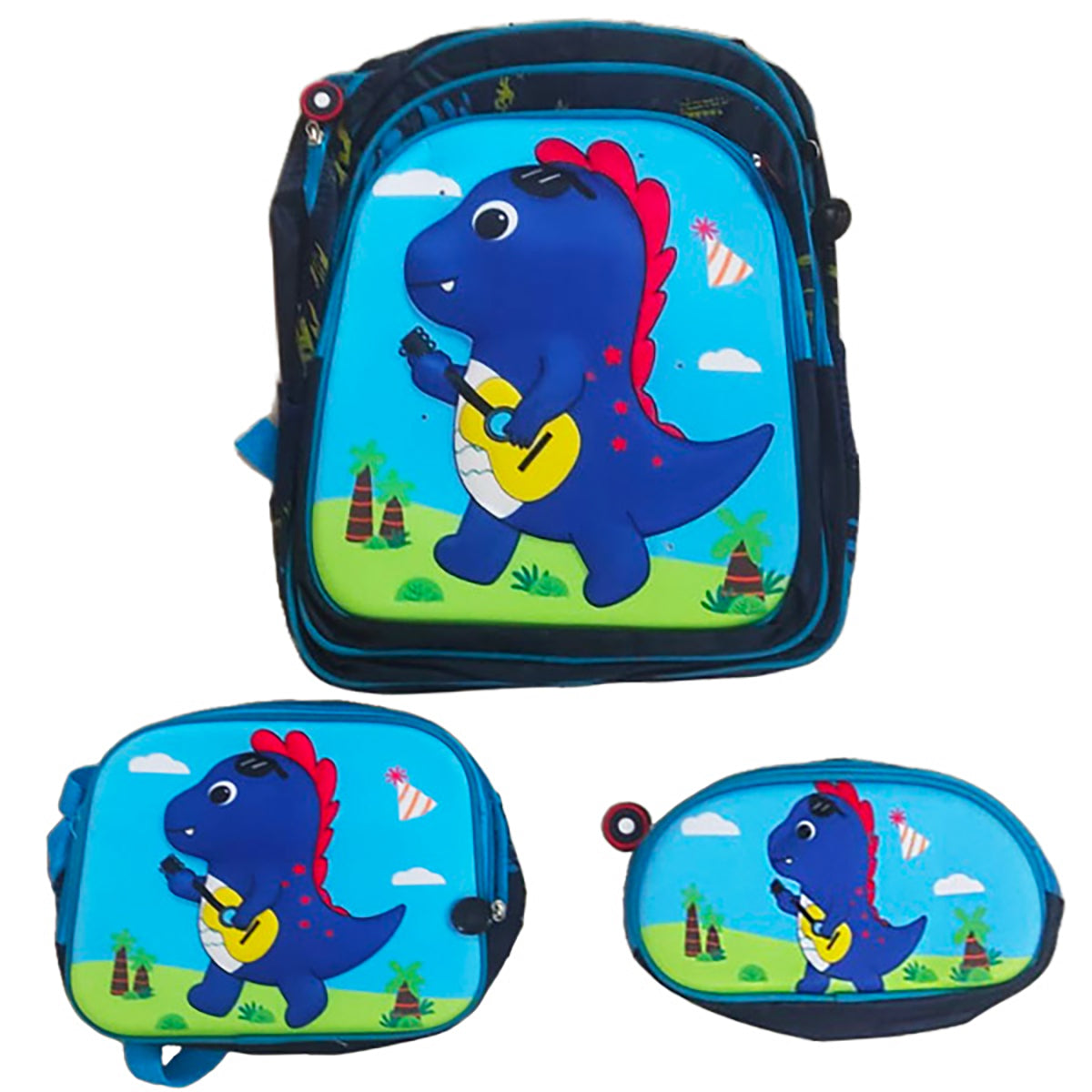 Mochila Escolar 3 pz mochila led 16 pulgadas lonchera y lapicera Dinosaurio azul