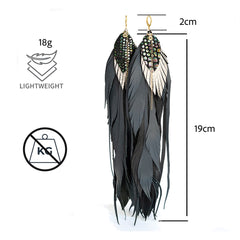 VANGANIA Aretes Full Raven pluma negra hechos a mano mujer-19CM