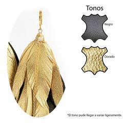 Aretes Maxi Raven Gold pluma largos dorados mujer VANGANIA-15CM
