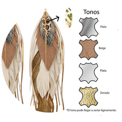 Aretes BUHO GOLD pluma largos dorados mujer VANGANIA-19cm