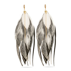 Aretes Multipluma Silver White regalo para mujer vangania-15CM