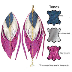 Aretes multipluma 13 cm rosa metálico Vangania artesanales