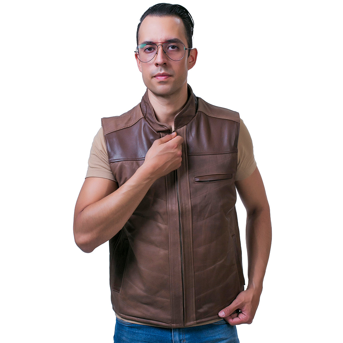 Chaleco piel borrego castelli estilo western hombre-XXL