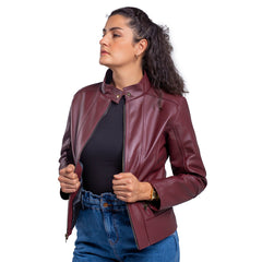 Chamarra de piel mujer castelli cuello mao elegante dama-L