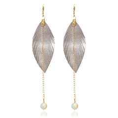 Aretes largos mujer accesorios VANGANIA con perla y cadena-8 CM