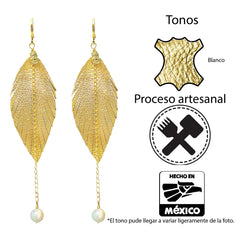 Aretes largos mujer accesorios VANGANIA con perla y cadena-8 CM