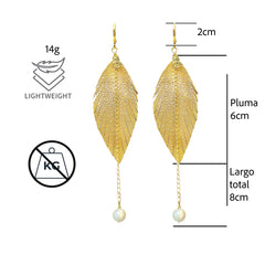 Aretes largos mujer accesorios VANGANIA con perla y cadena-8 CM