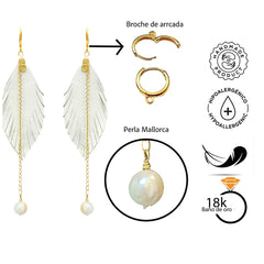 Aretes largos mujer accesorios VANGANIA con perla y cadena-8 CM