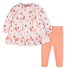 Conjunto Gerber niña vestido y leggings color naranja-2T