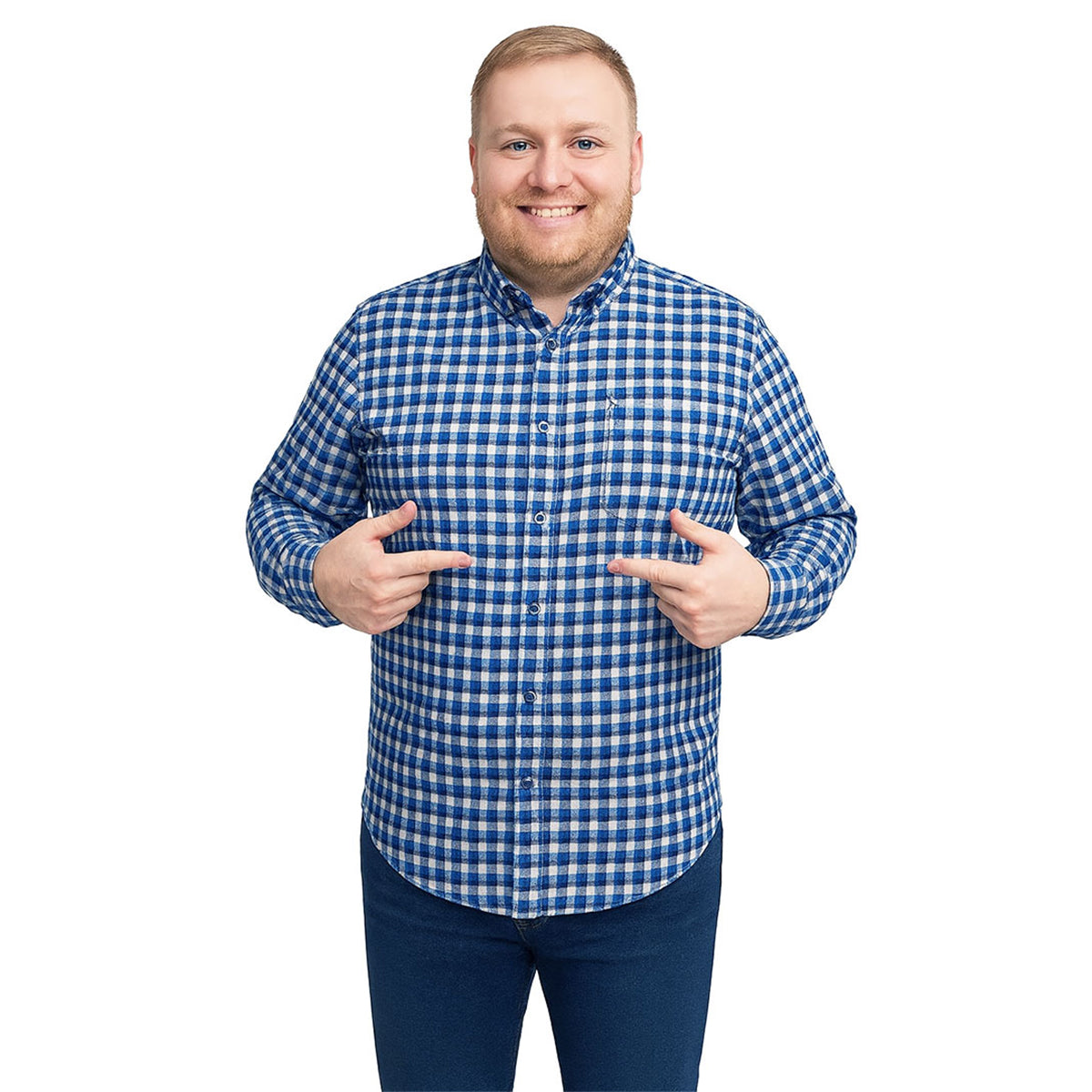 Camisa Big Kong manga larga tallas grandes cuadros azul 5XL-5XL