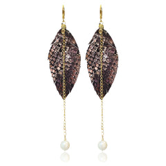 Aretes largos mujer accesorios VANGANIA con perla y cadena-8 CM