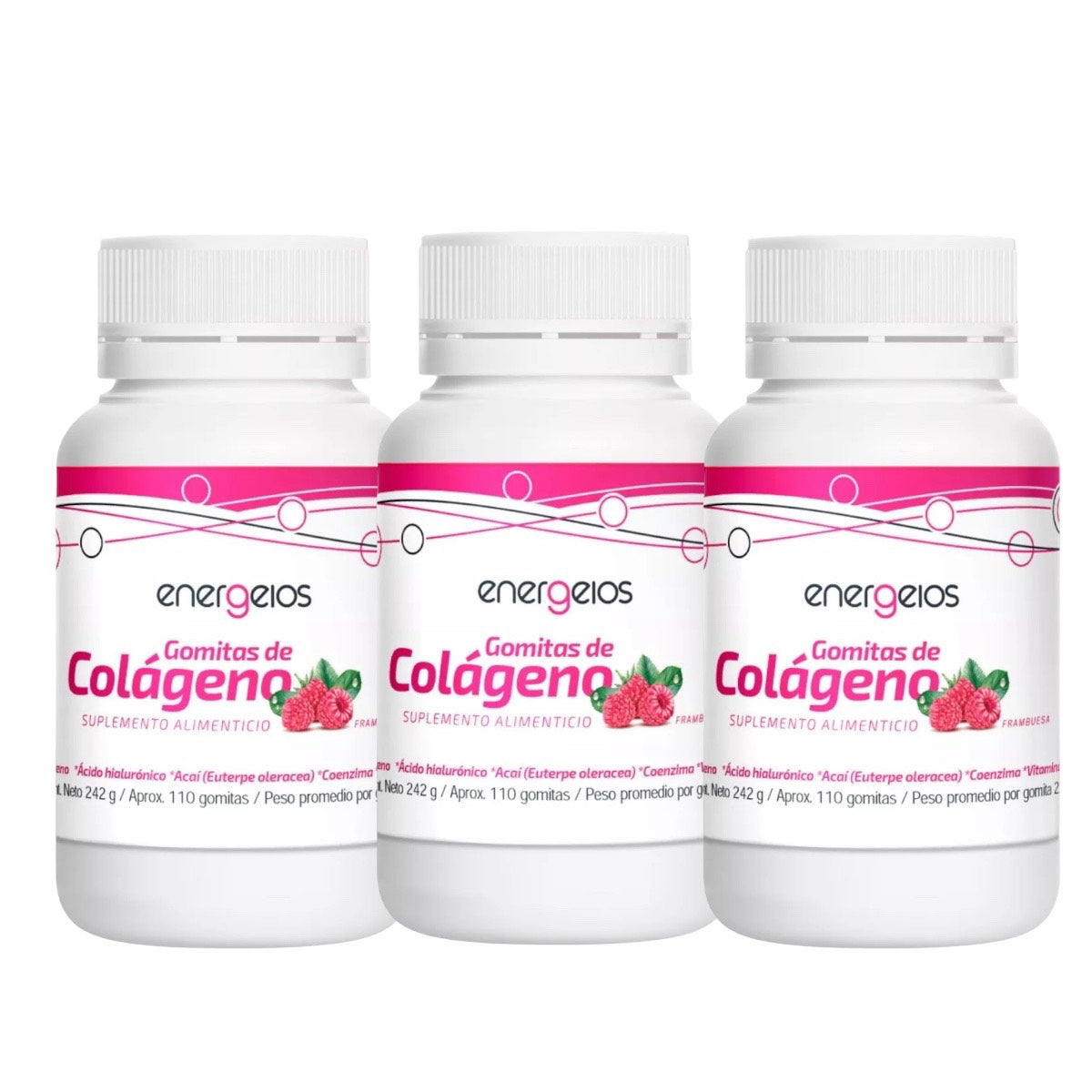 Gomitas colágeno ácido hialurónico suplemento kit energeios