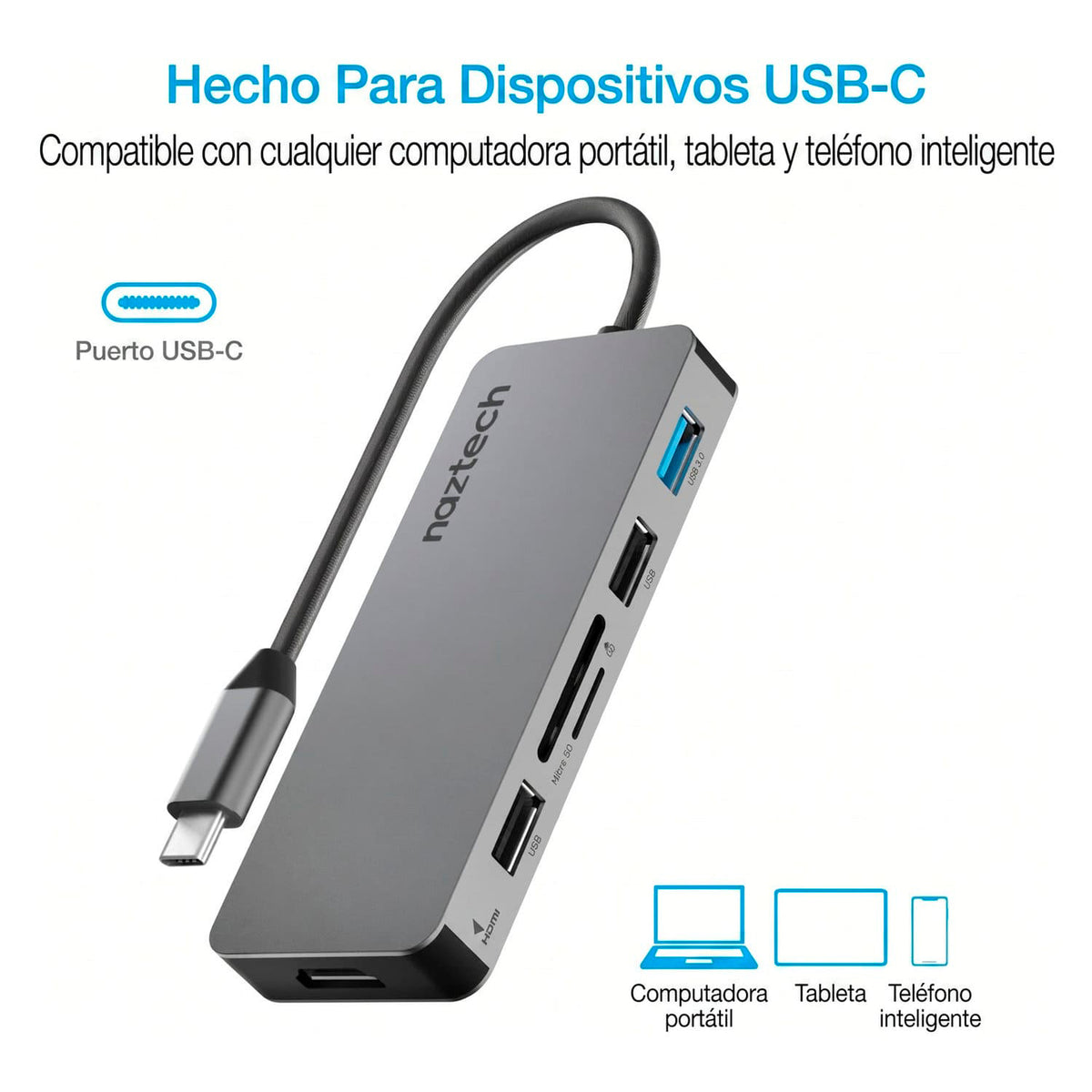 Hub USB C Naztech MaxDrive7 Adaptador 7 en 1 HDMI Gris